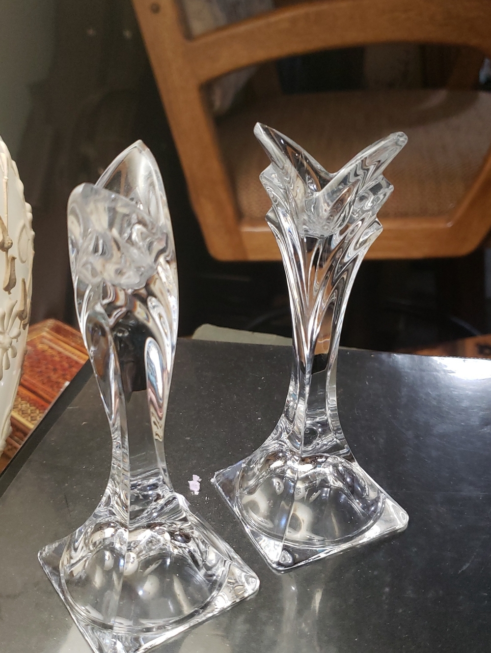 Crystal Clear Glass Bud Vases Pair - Clear-candle Holders, Selling As The Pair